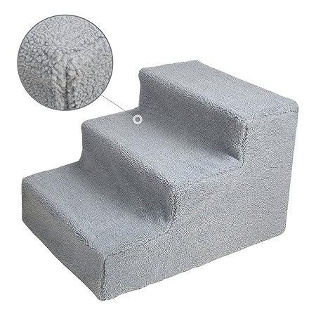femor Hundetreppe Haustiertreppe Pet Walk Treppe Einstiegshilfe Plüschbezug Beige?45x35x30cm?/Grau?65x45x40cm?