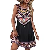 Summer Dresses for Women Beach Boho Sleeveless Vintage Floral Flowy Pocket Tshirt Tank Sundresses