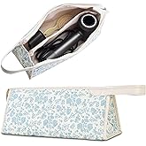 GISMTR Large Quilted Hair Tools Travel Bag, Cotton Floral Carrying Storage Bag for Hair Dryer and Attachments, Cute Portable Organizer with Handle