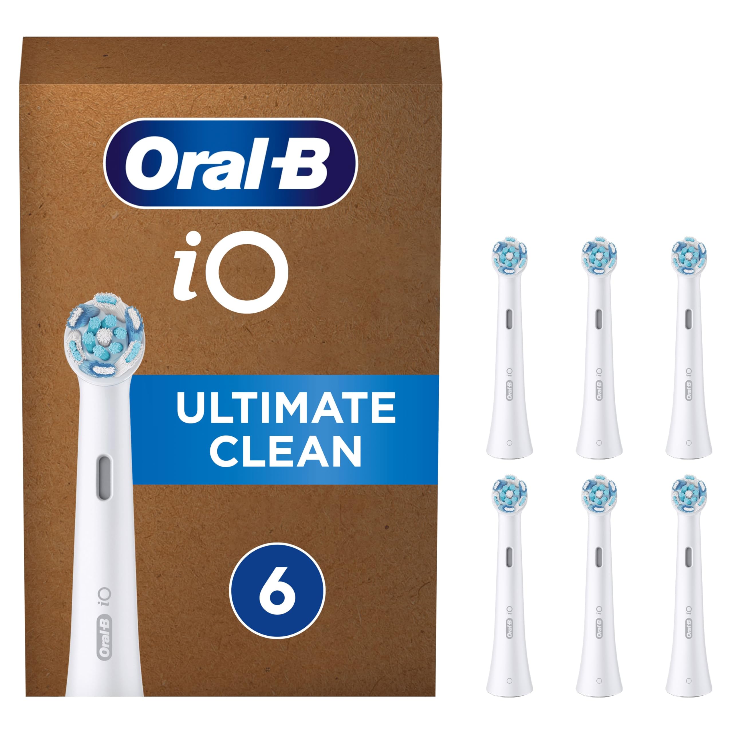 Oral-B iO Ultimate Clean Electric Toothbrush Head, Twisted & Angled Bristles for Deeper Plaque Removal, Pack of 6, Suitable for Mailbox, White