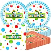 40Pcs Sesame Friends Street Birthday Party Supplies Plates Napkins Tableware Dinnerware for Kids Boys Girls Birthday Baby Shower