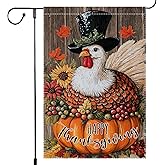 Thanksgiving Garden Flag Turkey Garden Flags 12x18 Inch Double Sided Vertical Decor, Gobble Autumn Harvest Holiday Yard Lawn Outdoor Decorative