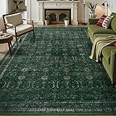 Moynesa Green 8x10 Living Room Rug, Vintage Washable Area Rug for Bedroom Dining Room Office, Low Pile Soft Non-Slip Retro Accent Carpets for Kitchen Indoor Nursery