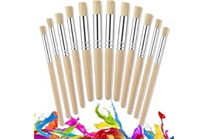 YGAOHF 12 Pcs Wooden Stencil Brushes for Acrylic Paint, Chubby Painting Brushes for Kids, Natural Bristle Paintbrushes for Oil Watercolor Painting on Wood Wall Paper and Crafts Project DIY, 3 Size
