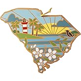 Totally Bamboo South Carolina State Shaped Cutting Board and Charcuterie Serving Platter with Artwork by Summer Stokes, Includes Hang Tie for Wall Display 14" x 11-1/2" x 5/8"