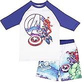 Marvel Boys Avengers, Spiderman, Black Panther, Captain America, Miles Morales 2-Piece Swimsuit Set, Rash Guard & Swim Trunks