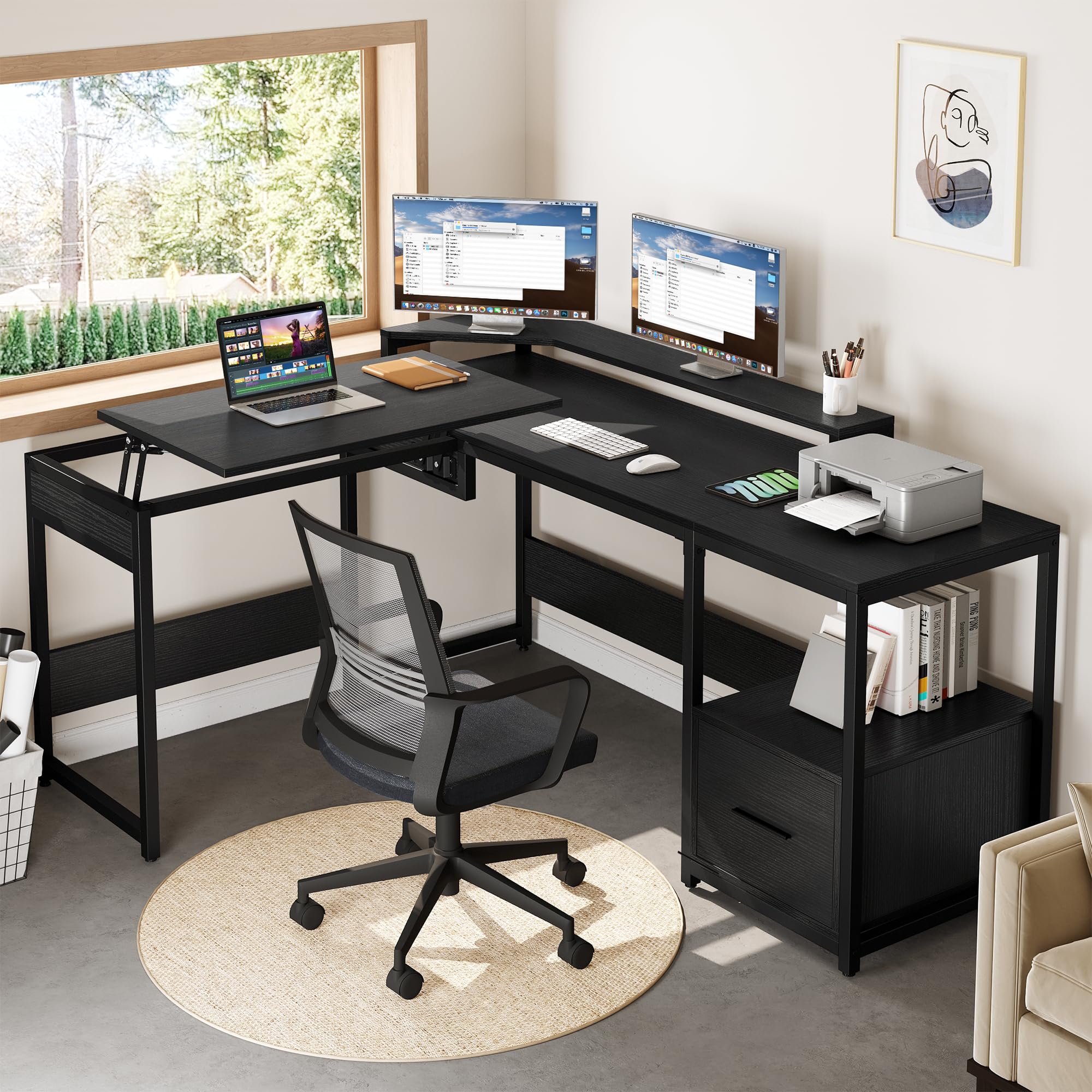 YITAHOME L Shaped Desk with File Drawer, 65