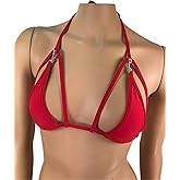 Exotic Dancewear Red Triangle Bikini Top Rave Outfits Skimpy Strappy String Adjustable Swimwear Cage Bikini Top Bra with Connector