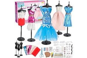 YWXFCH Girls Fashion Designer Kit, Kids DIY Creative Art Sewing Kit, 4 Human Model Racks, 8-12 Years Girls STEM Toy Crafts for Teens Girls Gifts, 6 Years 7 8 8 9 10 11 12 (Blue)