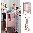 Guidecraft Contemporary Kitchen Helper Toddler Tower - Limited Edition Pink. Original Folding Montessori Learning Step Stool with Safety Nets