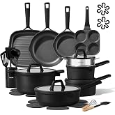 CAROTE 28pcs Pots and Pans Set, Nonstick Cookware Set | Healthy Kitchen Cooking, Even Heating, Easy Food Release, with Grill Pan and Silicone Utensils, All-Stovetop Compatible