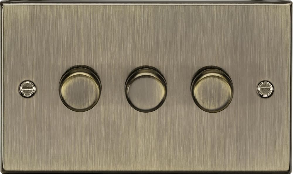 Knightsbridge CS2183AB Square Edge Antique Brass 3G 2-Way Dimmer 10-200W