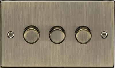 Knightsbridge CS2183AB Square Edge Antique Brass 3G 2-Way Dimmer 10-200W