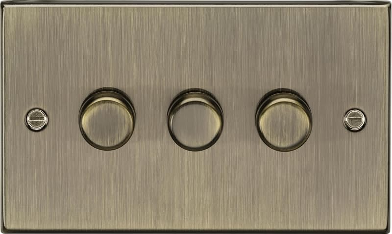 Knightsbridge CS2183AB Square Edge Antique Brass 3G 2-Way Dimmer 10-200W