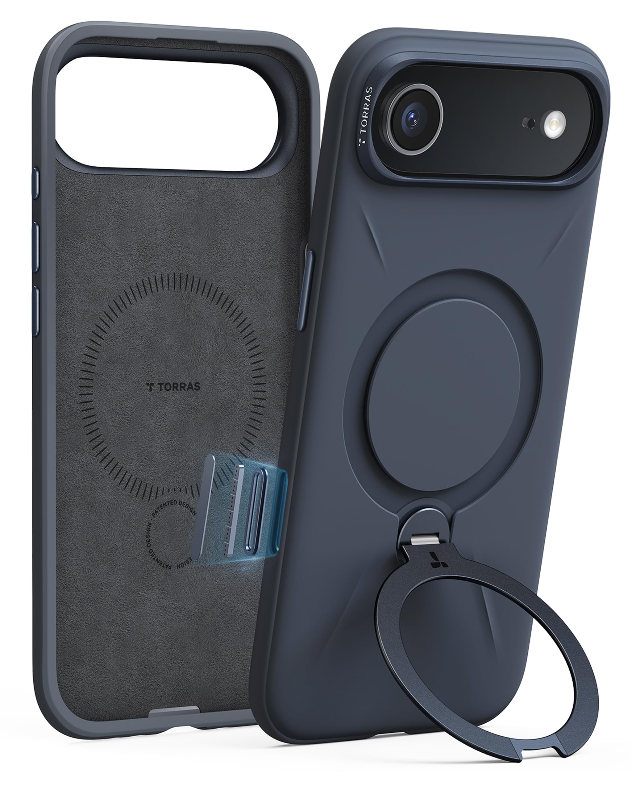 Photo 1 of TORRAS Q3 Silicone 360 Spin for iPhone Air Case with Stand, Fit for MagSafe, Magnetic Ring Kickstand with Camera Control, Liquid Silicone Rubber Soft Phone Case for iPhone 17 Air 6.5'', Deep Blue