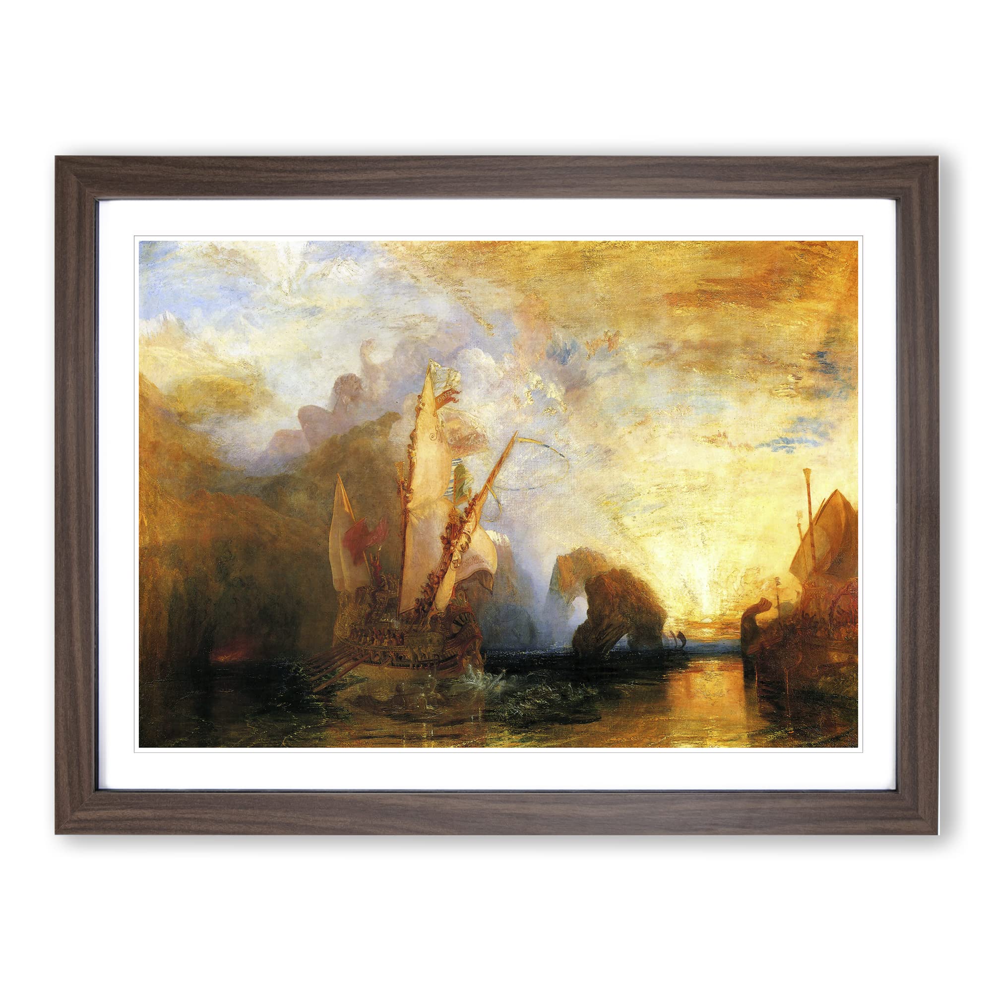 J.M.W. Turner Ulysses Deriding Polyphemus Classic Painting Framed Wall Art Print, Ready to Hang Picture for Living Room Bedroom Home Office Décor, Walnut A4 (34 x 25 cm)