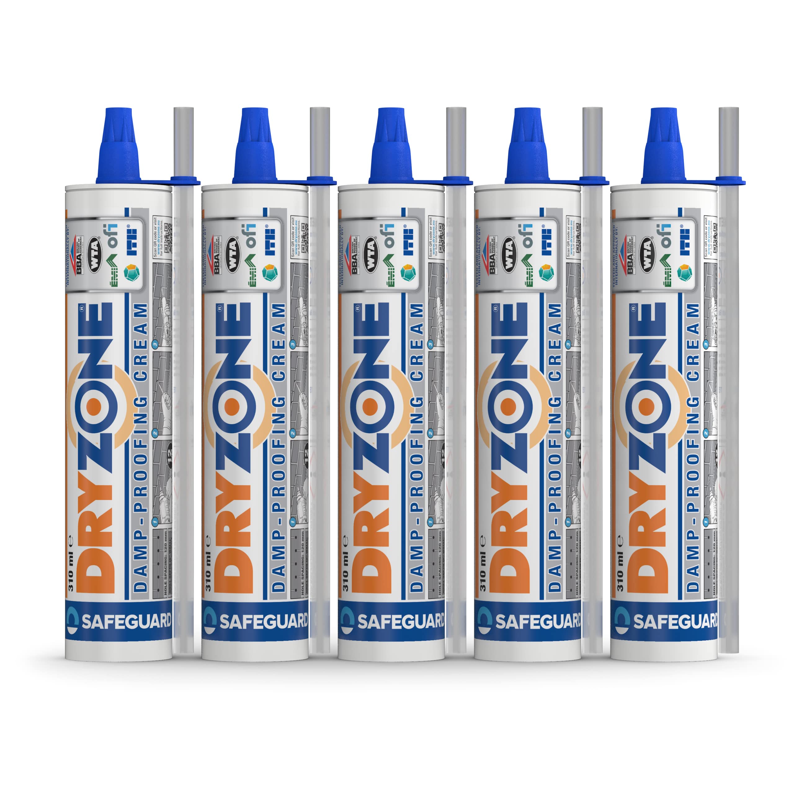 Dryzone Damp Proofing Cream (DPC) - 310 x (5Pack) - High-strength Injection cream for rising damp treatment. BBA & WTA Approved