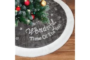 Artmag Christmas Tree Skirt 48 inches Large Luxury Faux Fur White Grey Tree Skirt with Snowflake Double Layers Soft Tree Skir