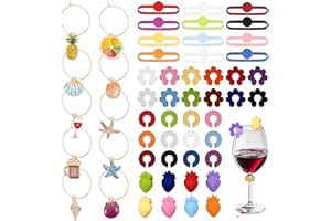 Pushiibee Wine Glass Charms, 54 Pcs Drink Markers Tags, Hawaiian Theme Wine Charms for Stem Glasses, Colorful Wine Glass Mark