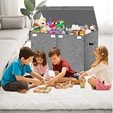 VERONLY Large Foldable Toy Box with Lid Dark Grey 60x31x39 cm Storage Chest view 3