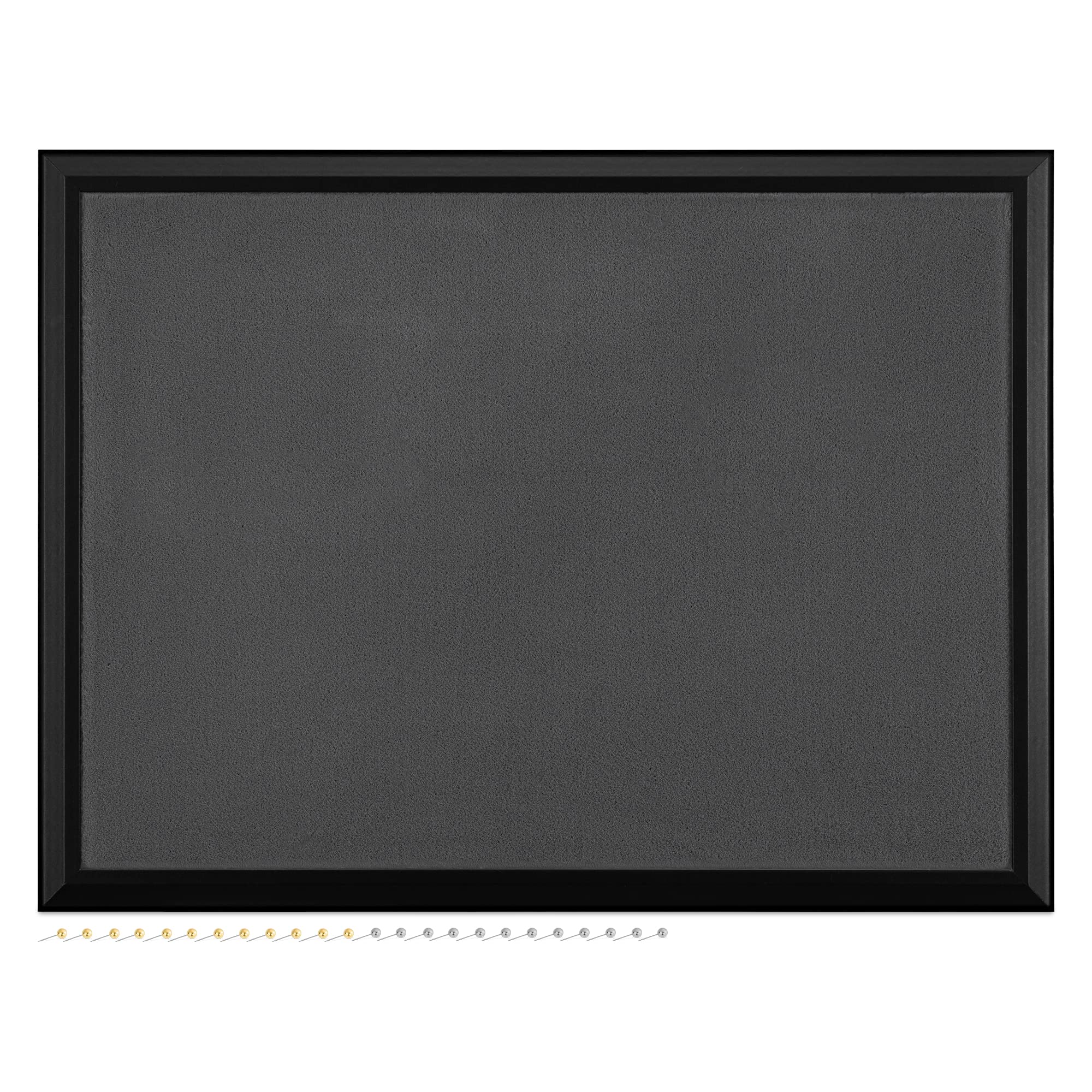 Navaris Framed Fabric Bulletin Board - 60 x 45cm - Memo Notice Pin Board for Wall - Plush Jewellery Organiser Pinboard - Grey Fabric & Black Frame
