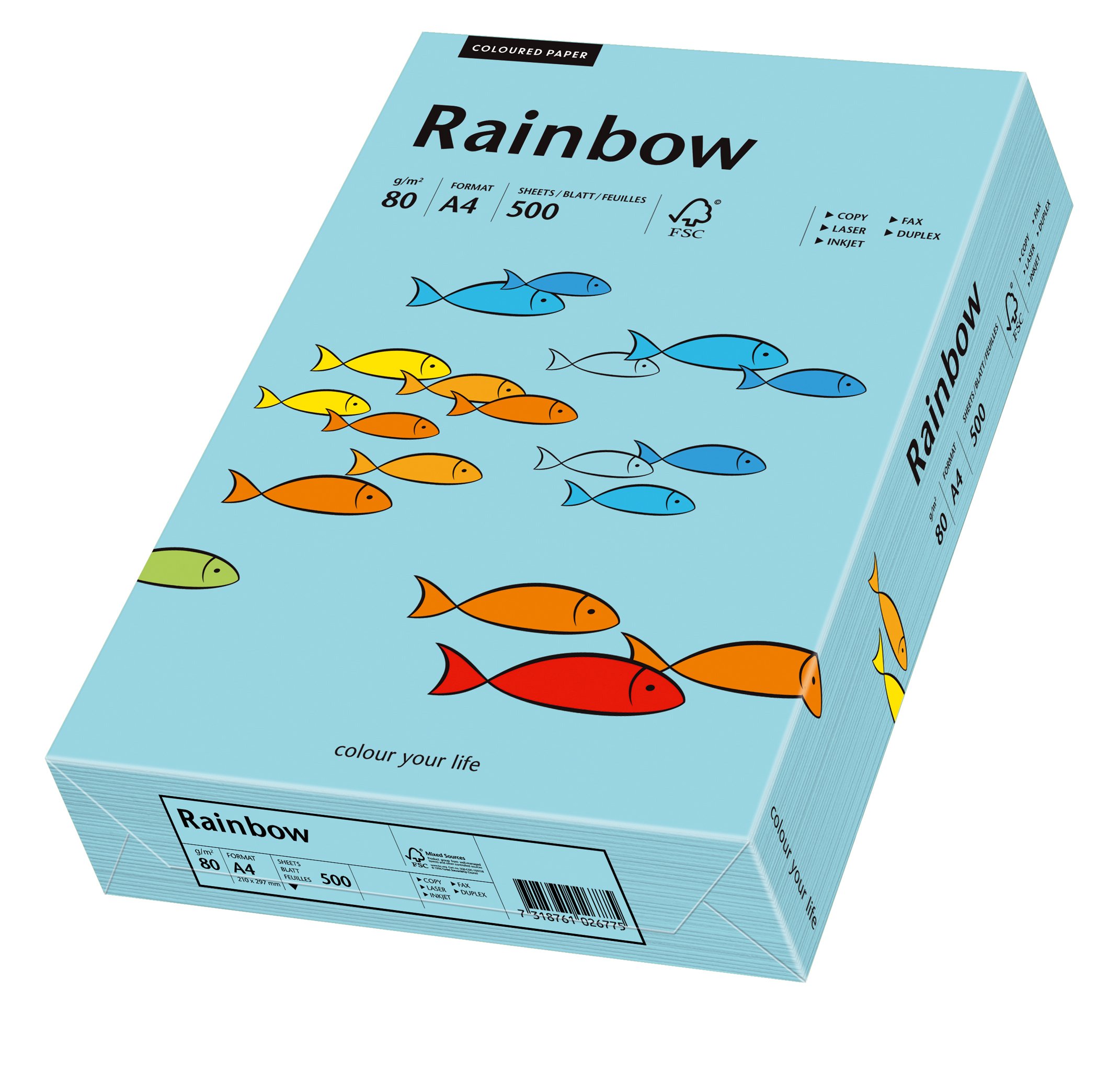 Schneidersöhne 88042717, Multi-Purpose Paper Rainbow, Coloured Paper, A4, 80 g/m2, 500 Sheets, Medium Blue