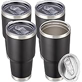 Cool Yoleb 30 oz Tumbler with Lid Stainless Steel Tumblers Bulk Vacuum Insulated Cup Reusable Powder Coated Travel Mug Double Wall Leak Proof Cups Keep Cold Drinks for 12 Hours Black, Set of 4