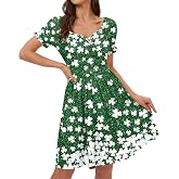 St Patrick's Day Women's Glitter Shamrock Swing Dress Sparkle Clover Print Costume Green Base with White Shamrock XL