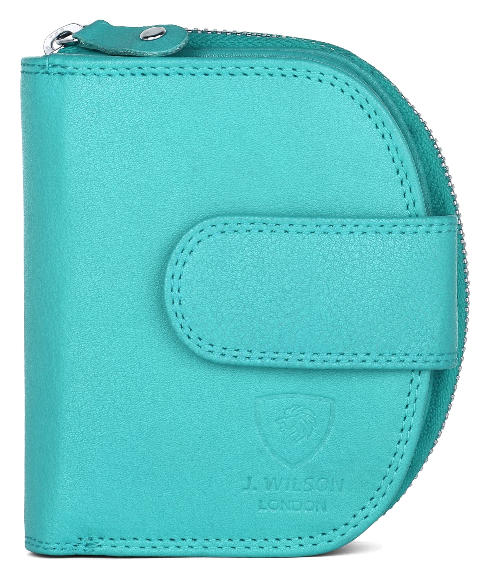J. Wilson London Ladies RFID Safe Designer Leather Purse Card Women Wallet Zip Pocket Boxed (Turquoise)