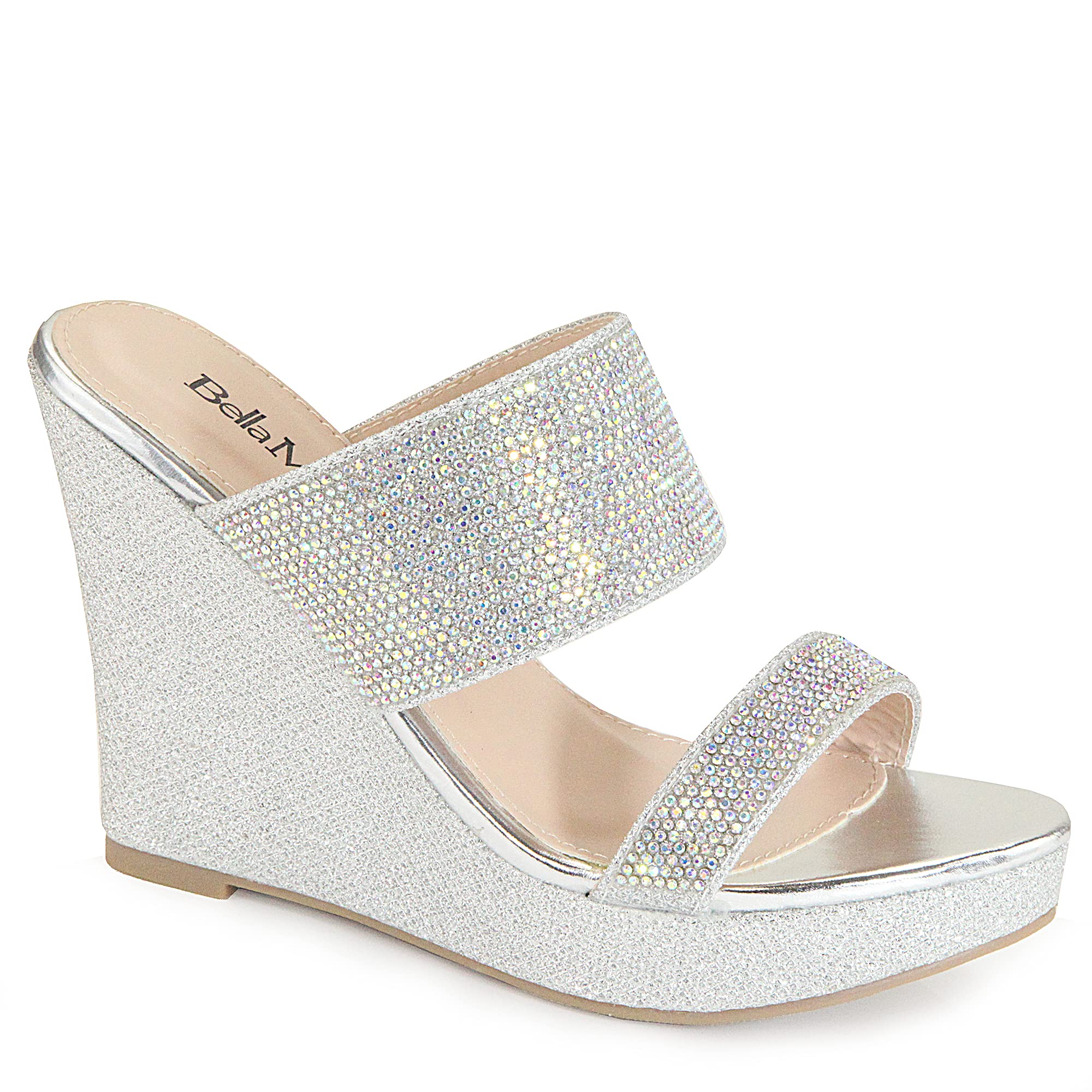 Photo 1 of Bella Marie Santo Women's Rhinestone Wedge Sandal Silver Band 10