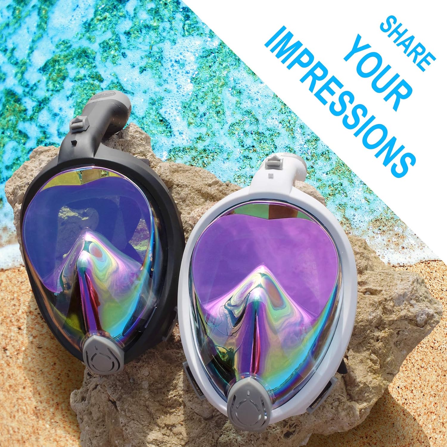 Aleoron - Foldable Full Face Snorkel Mask for Adults and Youth (Women & Men) - Anti Fog Snorkeling Mask Full Face with Action Camera Mount - UV Panoramic 180 Dive Mask Seaview Diving Mask Set : Sports & Outdoors