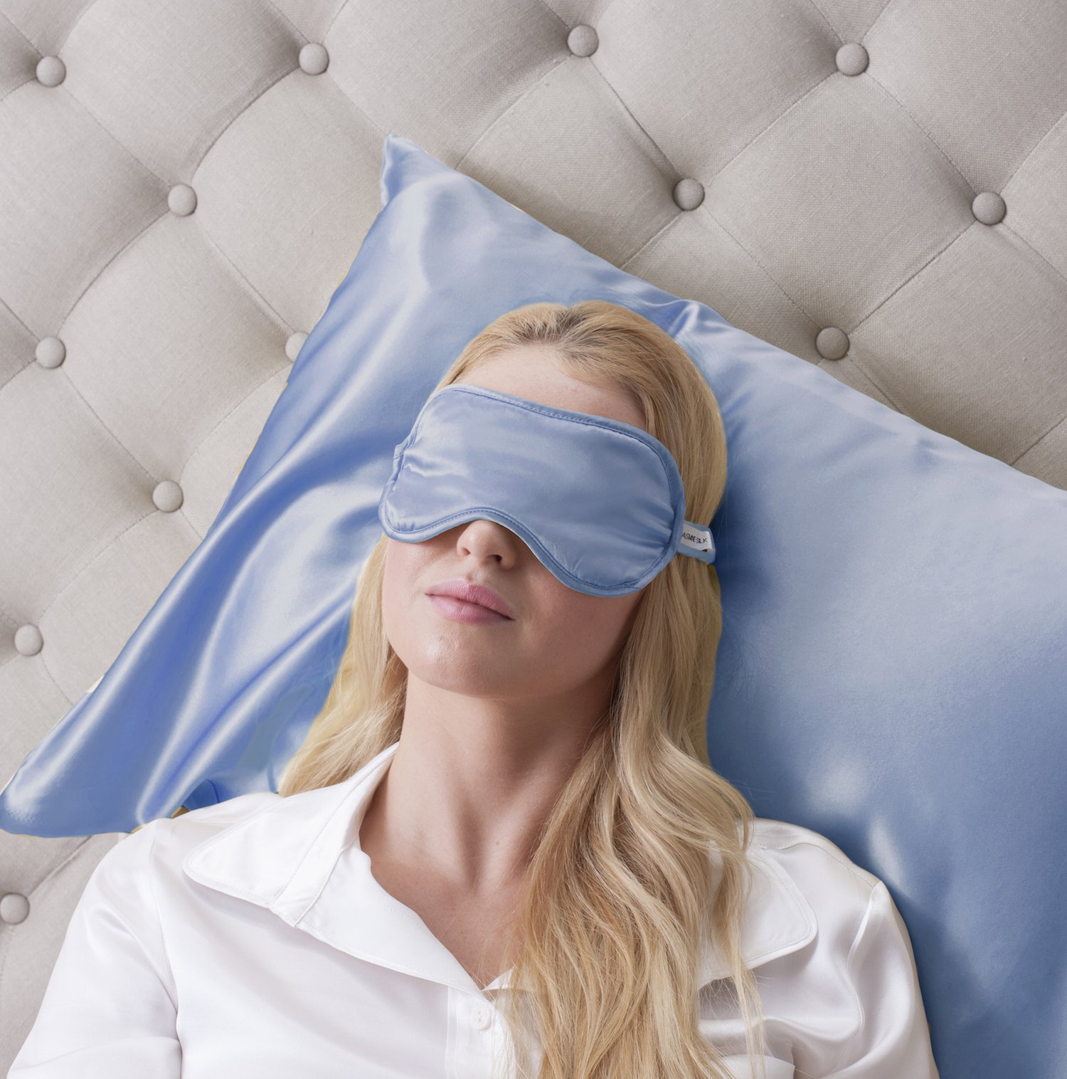 Jasmine Silk 100% Pure Silk Filled Eye Mask/Sleeping Mask Sleep Mask - Baby Blue