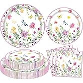 Dvaorc 60 Pack Spring Flower Garden Party Paper Plates and Napkins Set Wildflower Themed Supplies Flower Party Tableware Set Spring Floral Baby Shower Birthday Tea Time Decorations Serves 20