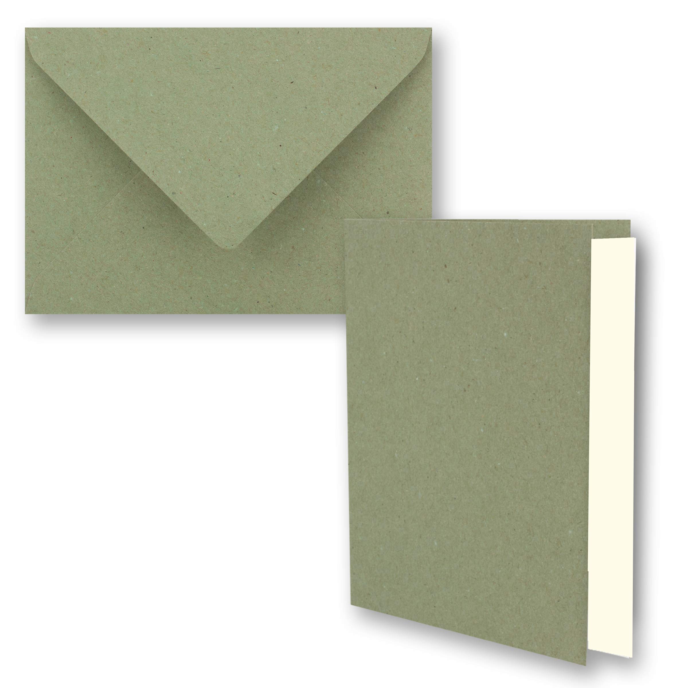 NEUSER PAPIER 25x green vintage kraft paper folding cards SET with envelopes and inserts DIN A6-10.5 x 14.8 cm green recycled blank
