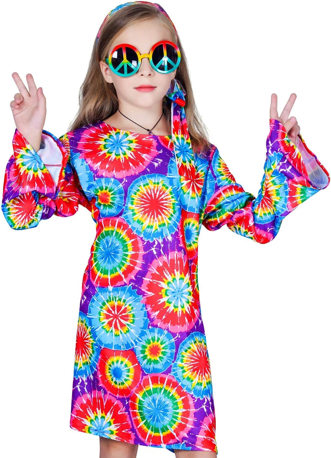 Girl's 60s 70s Flower Hippie Costume Fancy Dress