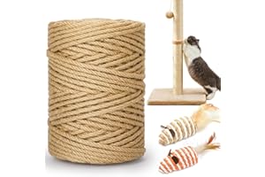 HezzLuv 262FT/80M Cat Scratching Sisal Rope, 6mm 1/4inch Thick Natural Jute Rope for Scratch Posts, Cat Trees, DIY Projects, Sisal Rope for Scratcher with 2 Mouse Toys (Natural, 262ft)