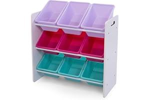 Humble Crew 9-Bin Toy Organizer – Forever Natural White/Pink/Purple/Aqua Plastic Bins, 3-Tier Storage Solution for Kids' Playrooms and Nurseries