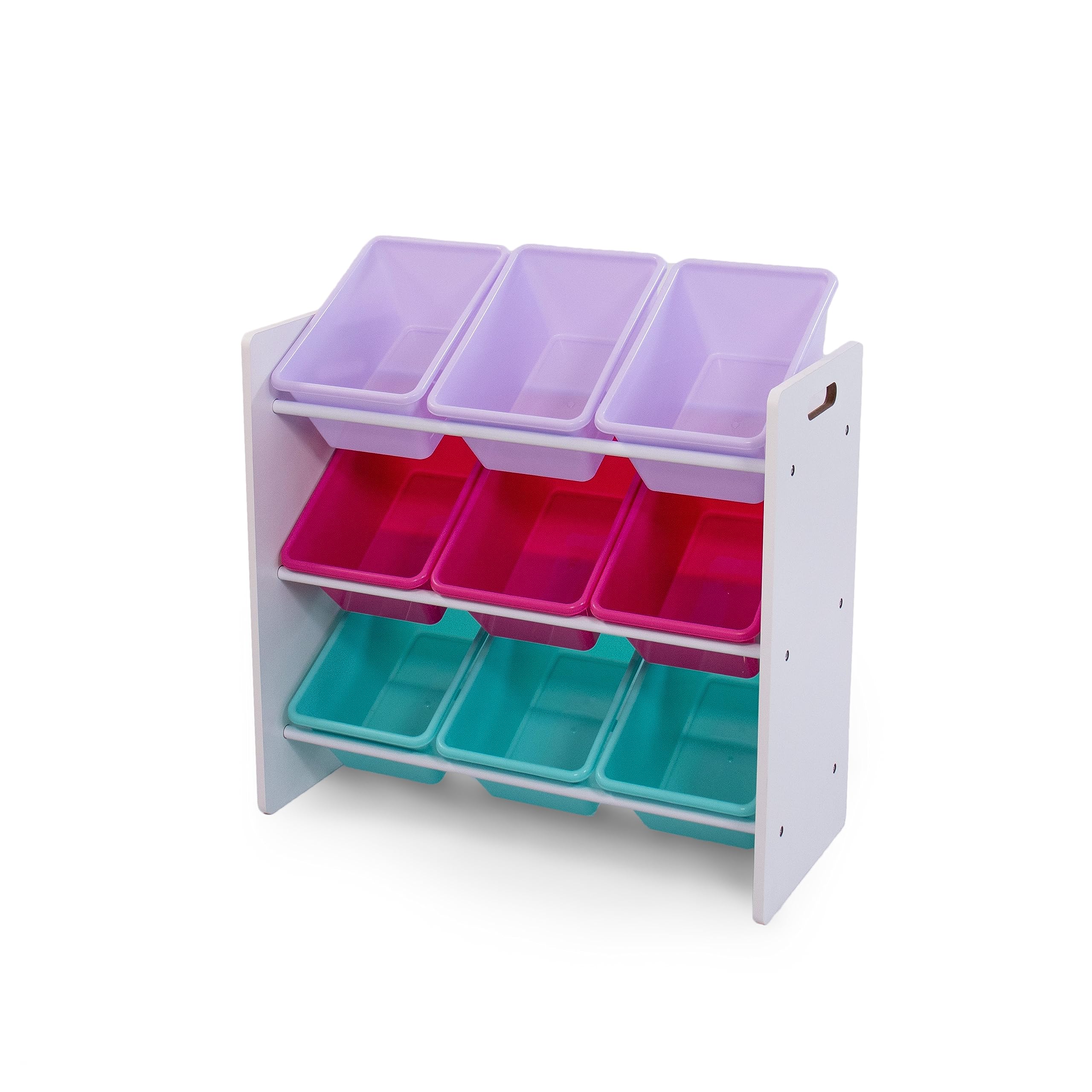 Humble Crew 9-Bin Toy Organizer – Forever Natural White/Pink/Purple/Aqua Plastic Bins, 3-Tier Storage Solution for Kids' Playrooms and Nurseries Image