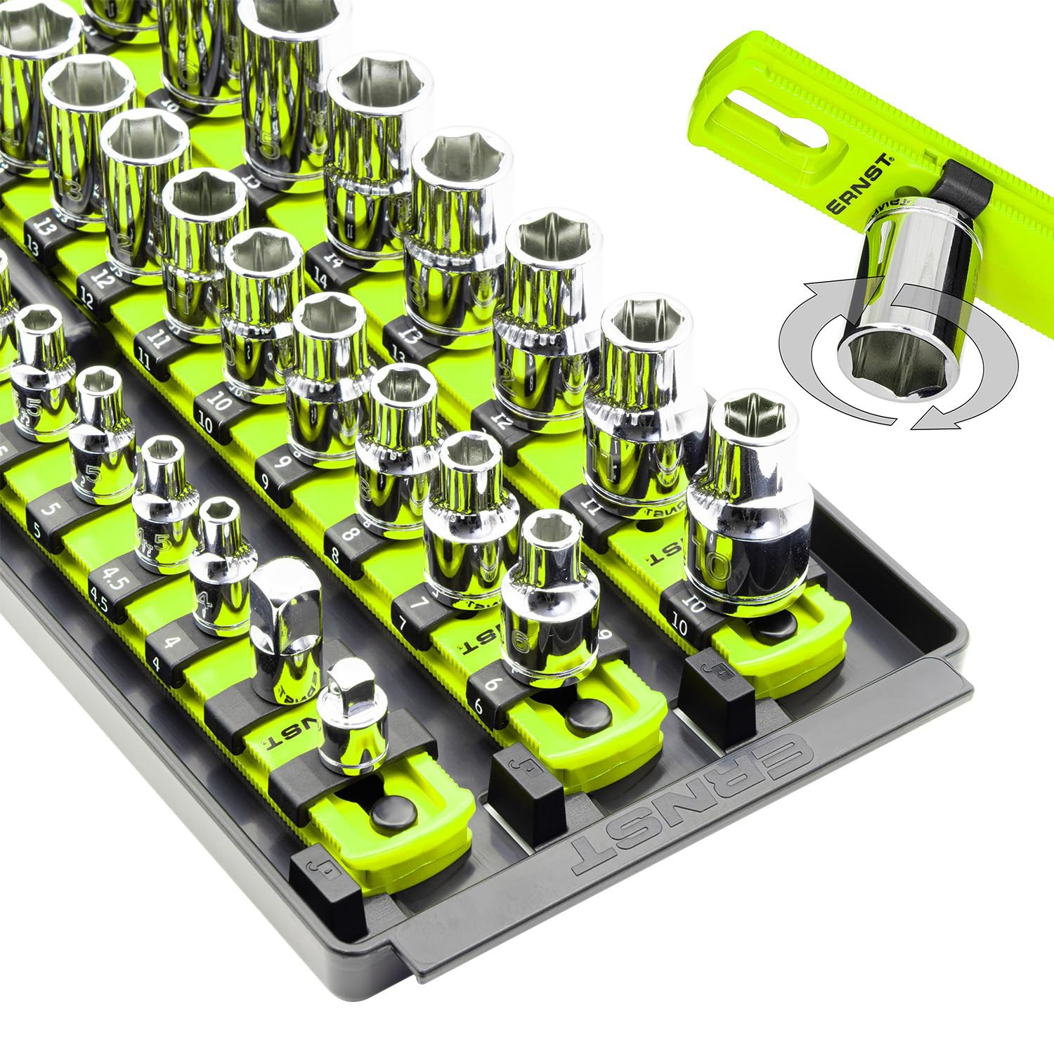 Ernst Manufacturing 8460HV Socket Boss 3-Rail Multi-Drive Socket Organizer, 18-Inch, High-Visibility