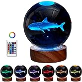 3D Crystal Ball Shark Lamp,Lifelike 3D LED Shark Night Light,16 Color Changing Light,Dimmable Remote Control
