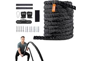 VEVOR Battle Rope, 1.5 Inch Diameter 30Ft Length Polyester Exercise Rope, Battle Exercise Equipment with Protective Sleeve & 