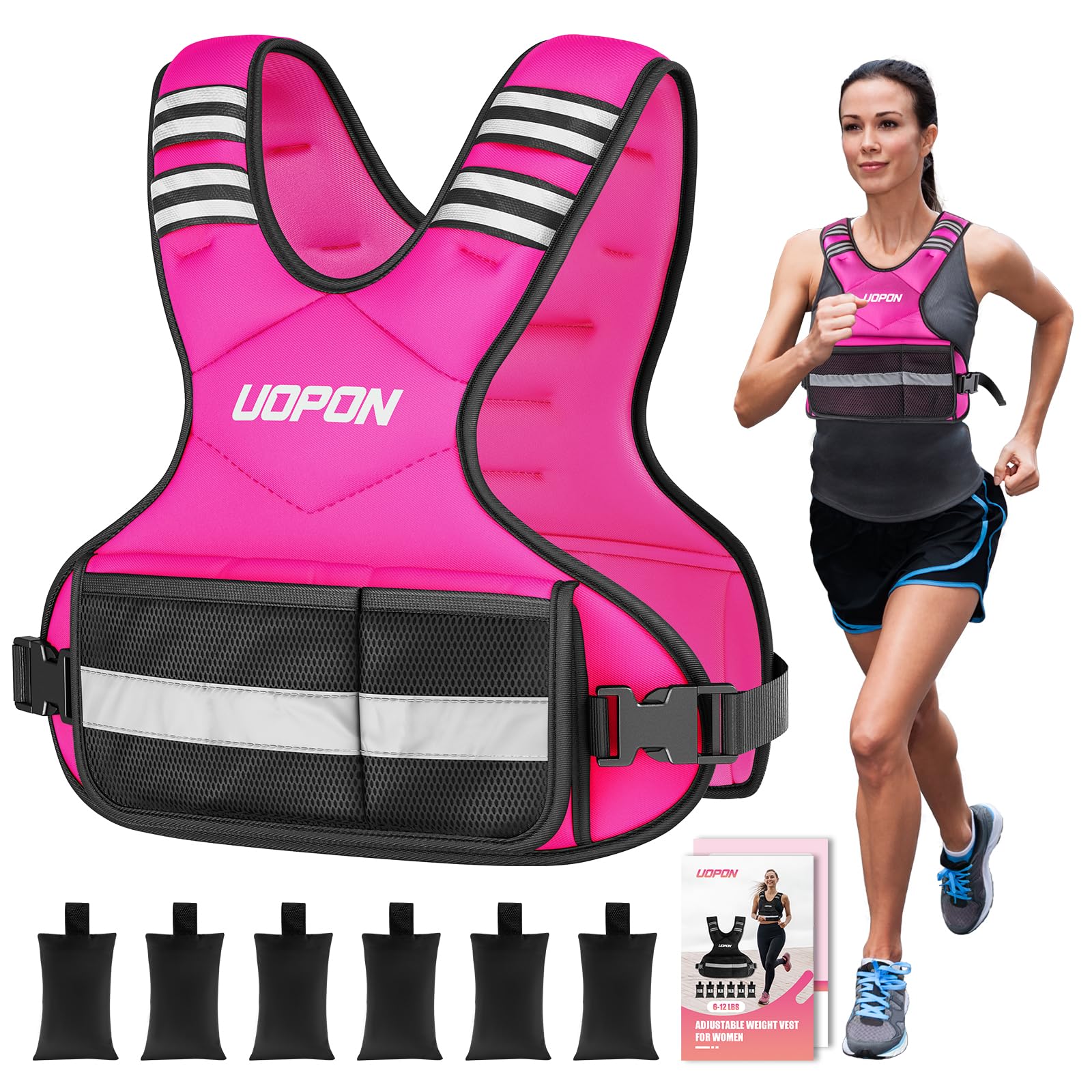 Adjustable Weighted Vest for Women, 6-12 Lbs Rucking Vest with 6 Ironsand Weights, Great Weighted Vest with Plus Pockets & Reflective Strips for Running, Walking, Workout and Strength Training Image