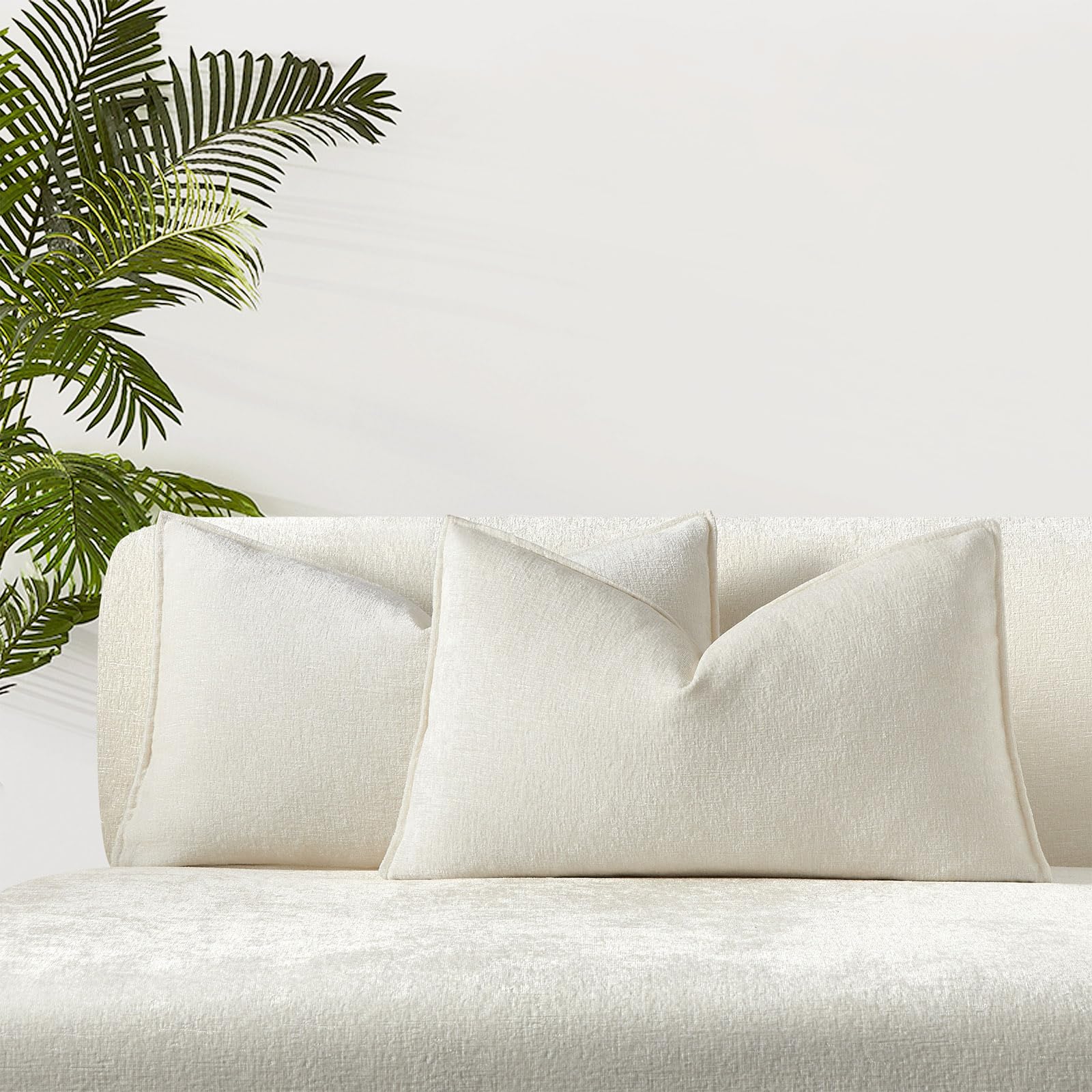 Photo 1 of JUSPURBET Cream Chenille Lumbar Throw Pillow Covers 16x24 inch Set of 2 Decorative Soft Textured Cushion Cases for Living Room Sofa Couch Bed Solid Home Decor Broadside Pillowcases
