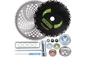 PLAXNS 9" x 20T Chainsaw Tooth Cutter,10" x 80T Carbide Tip Brush Blades with Universal Adapter Kit,Premium Stainless Steel Trimmer Head Compatible with Cutter, Trimmer, Weed Eater