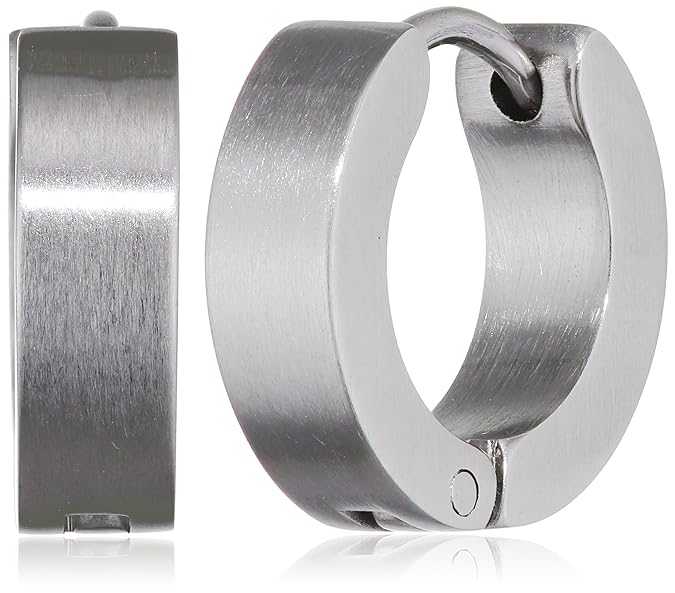 Klassische Creolen Ohrringe Ohrhänger Silber Matt. Klapp-Creolen Edelstahl 4mm breit. Ohrschmuck für Damen und Herren 2 Stück