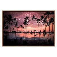 SIGNWIN Framed Canvas Wall Art Beautiful Sunset Reflection of Silhouettes Palm Trees Coastal Ocean Photography Modern Art Panoramic Relax/Calm for Living Room, Bedroom, Office - 16