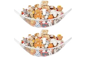 Lazebox Stuffed Animal Net Hammock for Plushie Toys, Stuffed Animal Hammock Corner for Kids' Room Decor, Ideas for Organizing Stuffy Collection, Easy to hang with Anchors & Hooks, 2 Packs