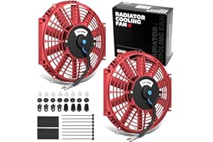 DNA MOTORING 12 Inch High Performace Electric Cooling Slim Radiator Fan with Mount Kit, Red, 2PCS, RAF-12-RD+FMK-X2