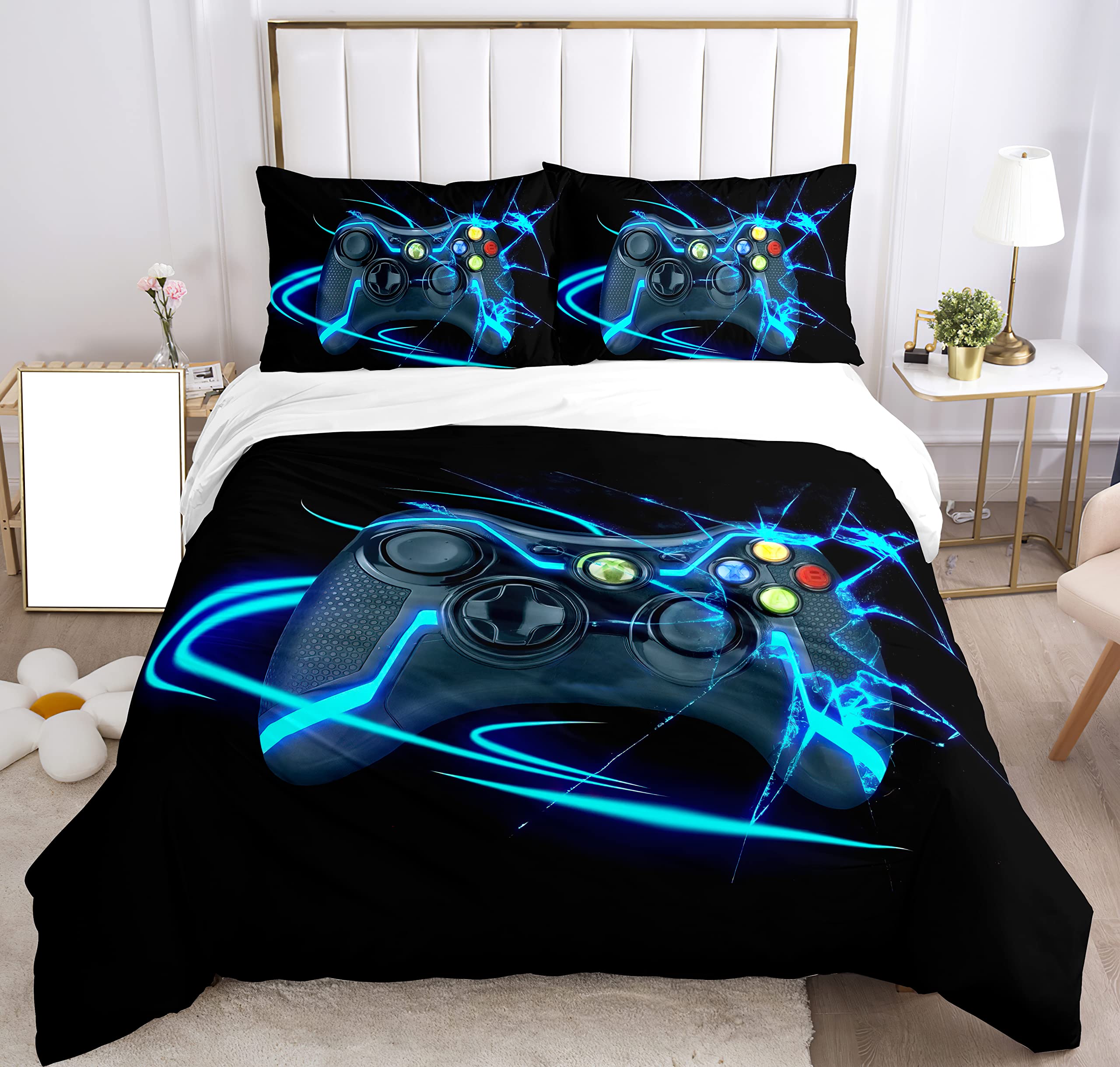 SHUAIG Bedding Set Kids Gamepad, 3D Effect Gamepad Print Microfiber Duvet Cover and Pillow Case, 50x75cm (Style A, 220x240 cm) — image 1