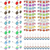 TUPARKA 60PCS Hippie Glasses Headband Costume Accessory Set Includes Multicolor Daisy Flower Headbands, Round Hippie Sunglasses and Peace Sign Necklaces for Hippie Party Supplies for Festival Party